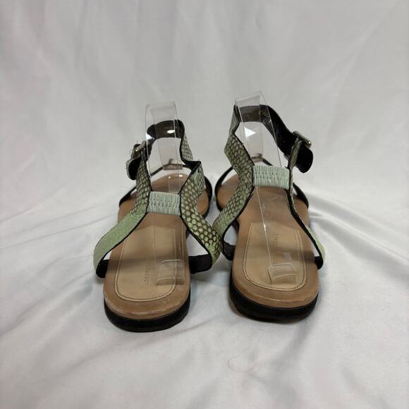 Loeffler Randall Gilda Flat Sandals White Band Mint Snake Ankle Strap Size 8.5 - Picture 6 of 10